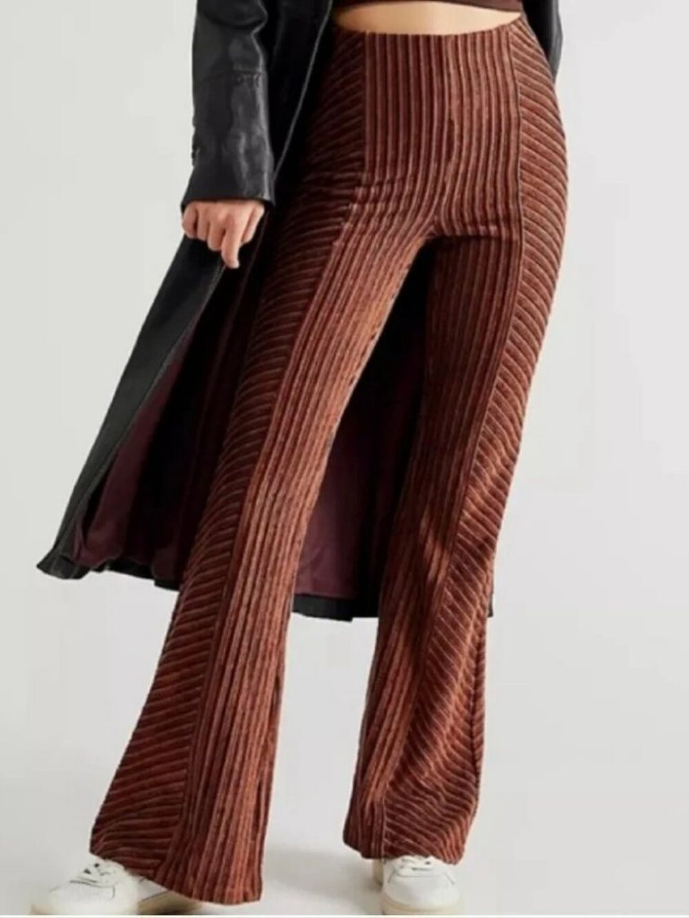 Free People Retro 70s Penny Pull-On Velvet Flare Pants Brown Small NWT